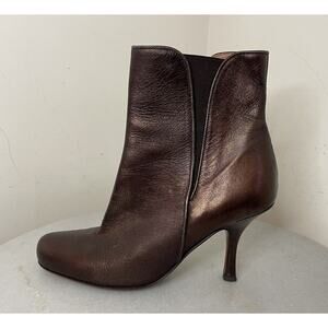Couture Donald J Pliner Cissy Bronze Metallic Leather Ankle Boots Stilettos 6.5